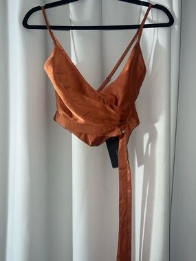 Fashion Nova Rust Orange Satin Pant Set